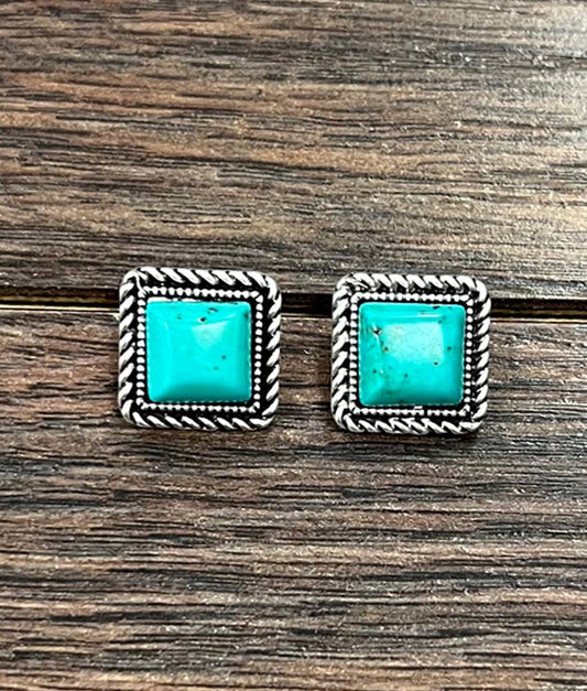 10mm Square Turquoise Stud Earrings
