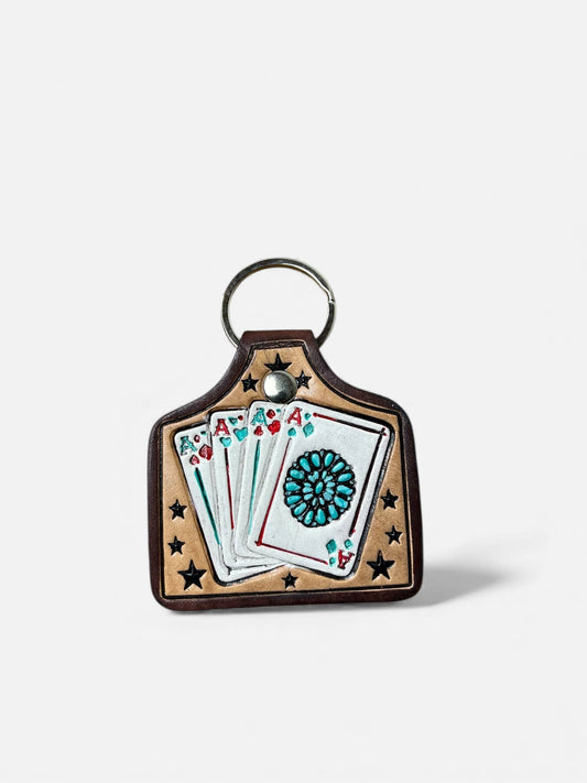 Aces tooled leather Keychain 
