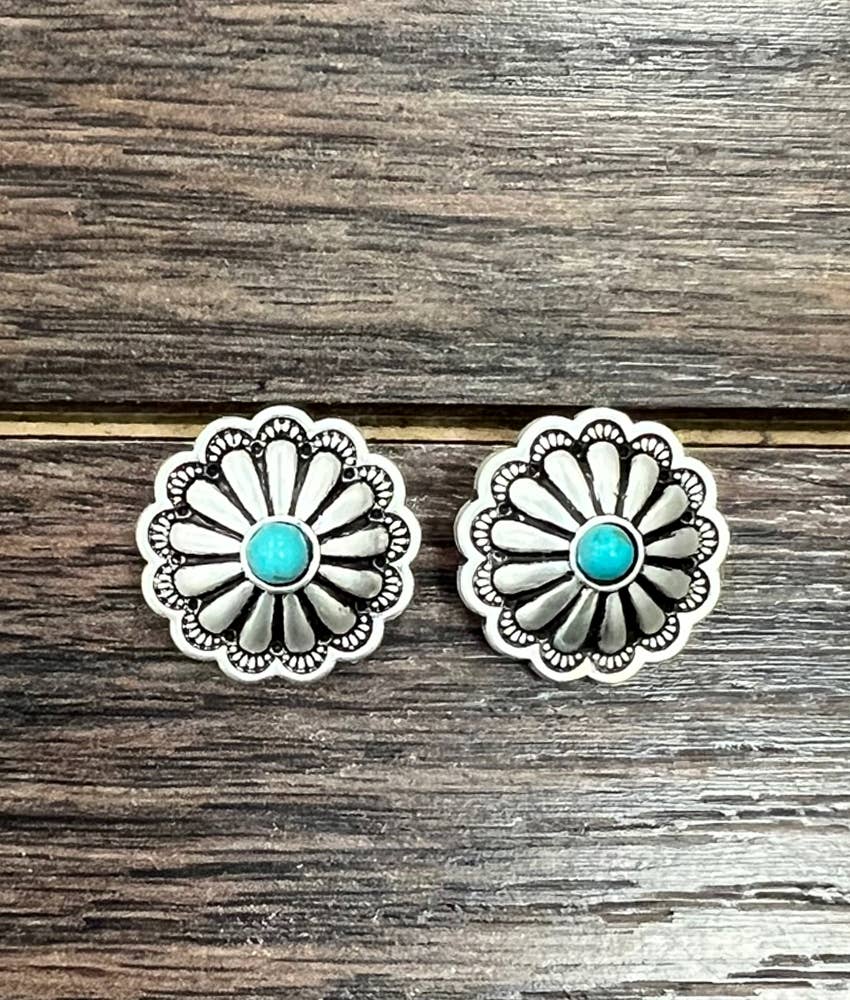 Brass Concho Turquoise Stud Earrings