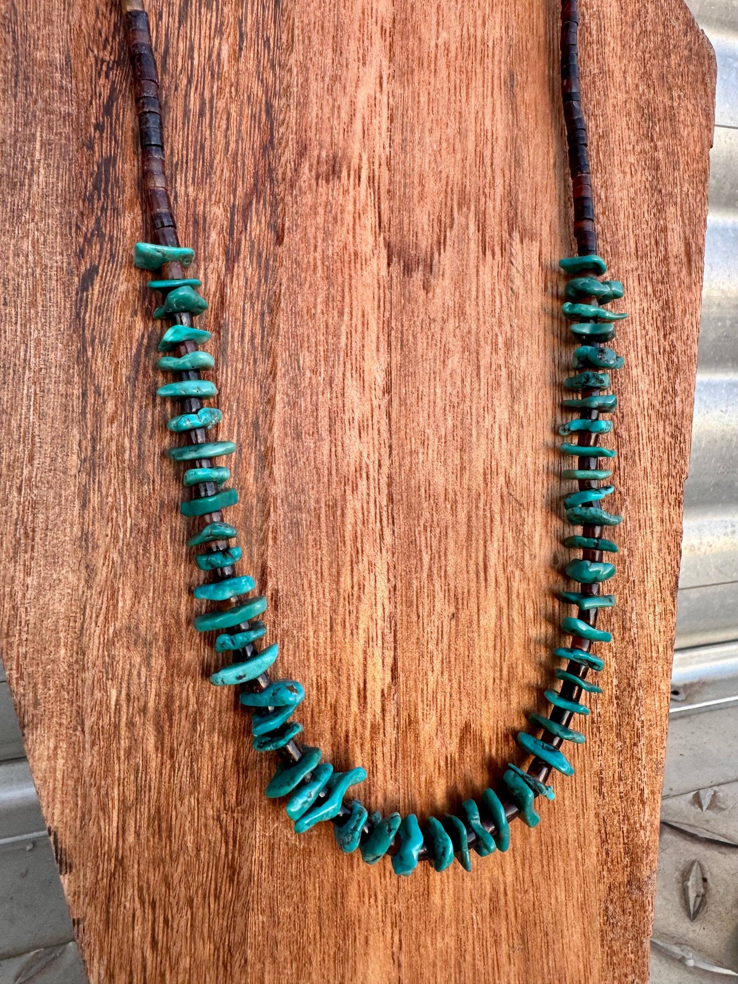 Genuine Turquoise & Brown Heishi Necklace-24”