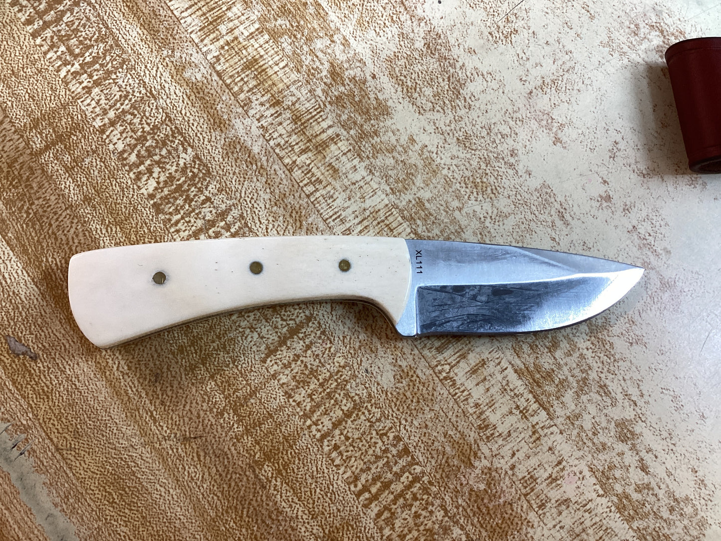 6 1/2” Fixed Blade Stainless Steel Blade with Natural Bone Handle and Leather Sheath