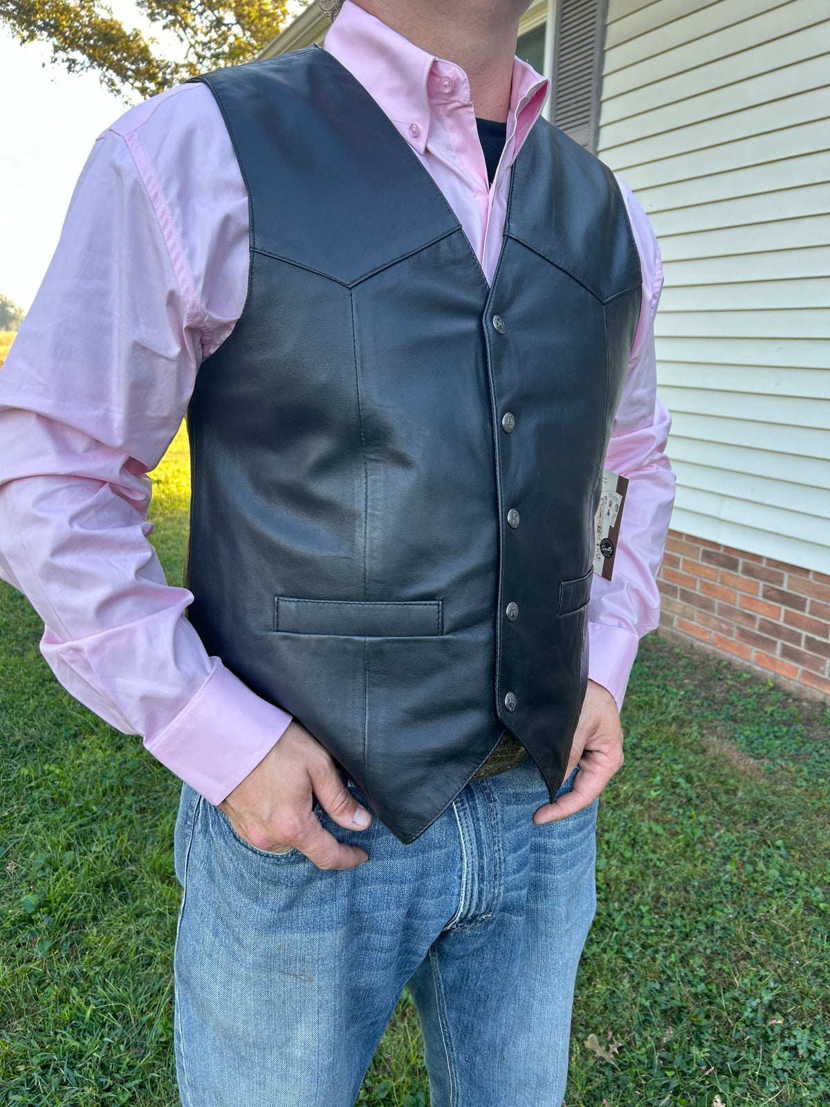 Men's Lined Leather Vest by Scully®- Black