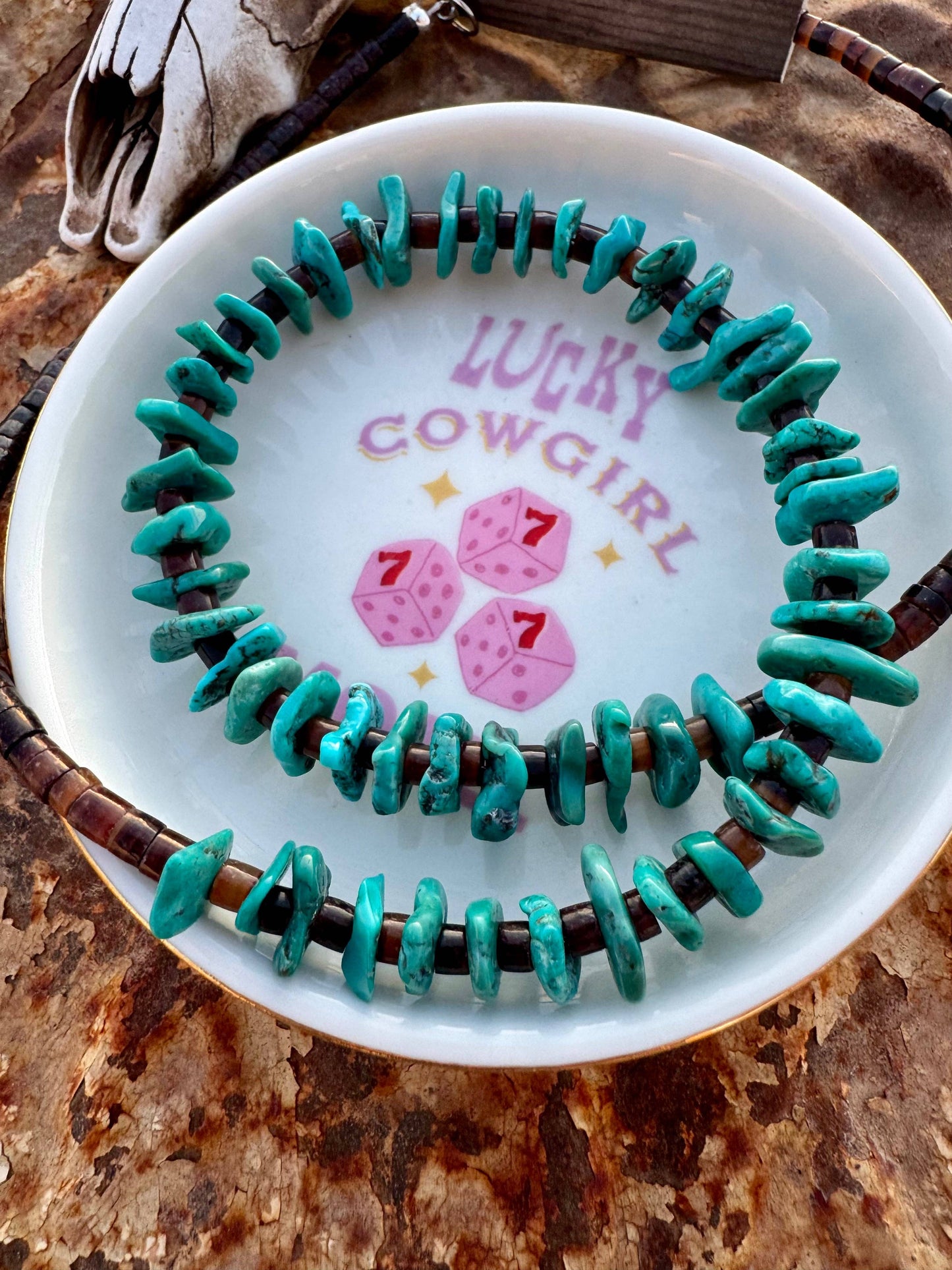 Genuine Turquoise & Brown Heishi Necklace-24”