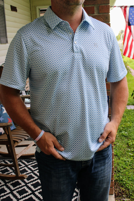 Men's Blue Geo Snap Polo by Panhandle Slim
