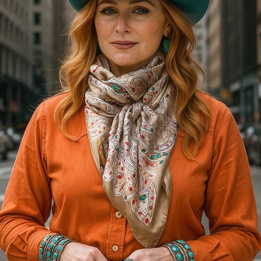 35X35"  Tan Floral Wild Rag/Scarf WR3421