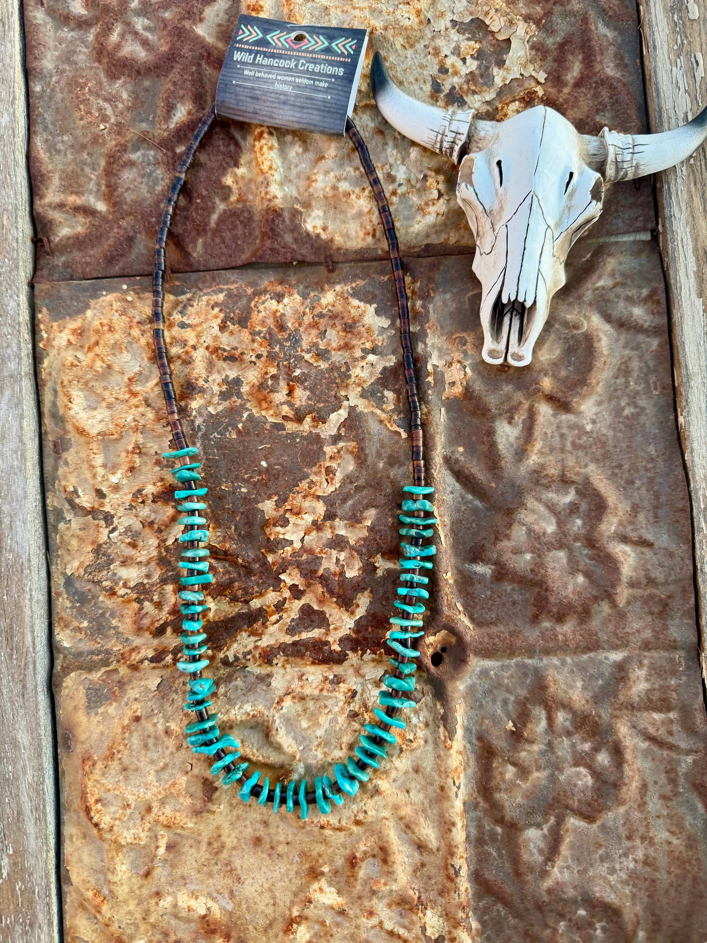 Genuine Turquoise & Brown Heishi Necklace-24”