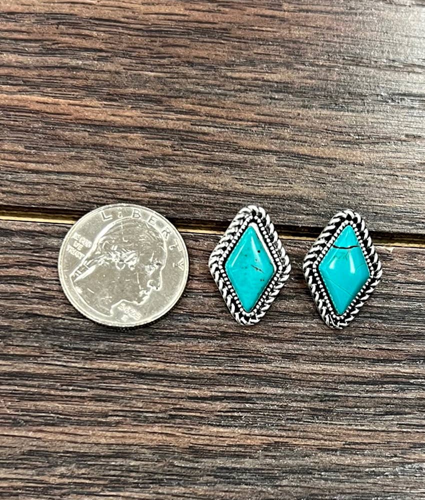 16mm Diamond Turquoise Stud Earrings