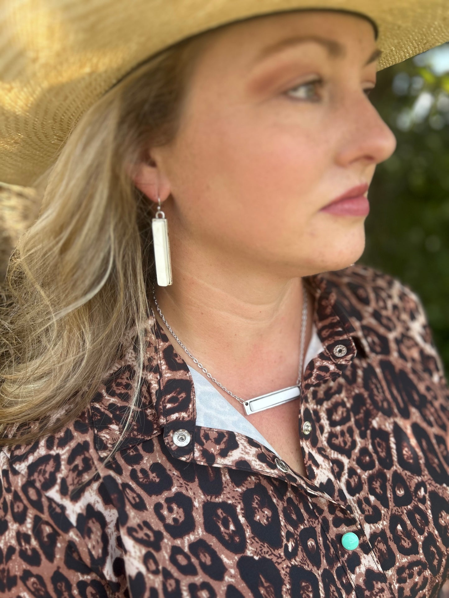 White Turquoise Bar Necklace & Earrings Set