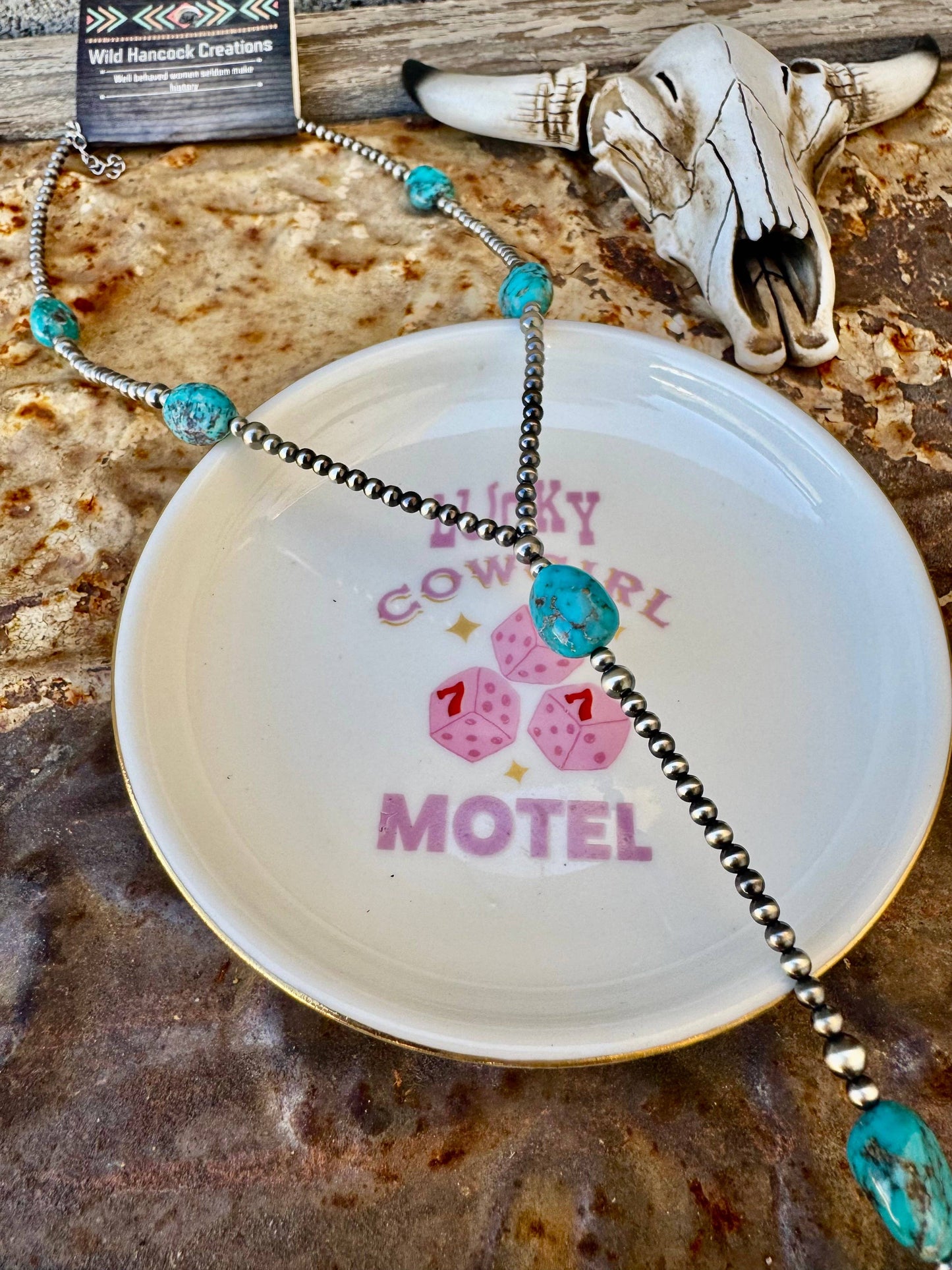 Navajo Pearl Lariat Necklace/ Turquoise Y Necklace/Sterling