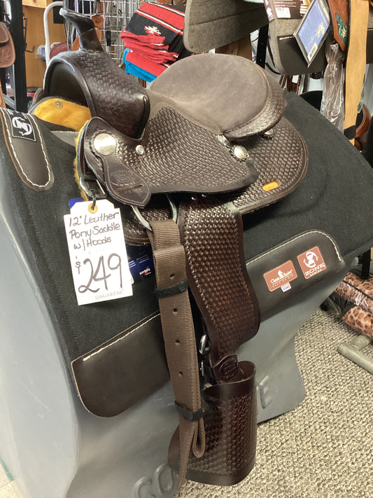 12” leather pony saddle with hoods