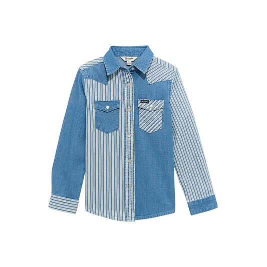 Wrangler Girl’s Denim Patchwork Stripe Shirt