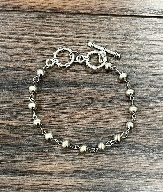 Handmade Silver Navajo Bead Adjustable Bracelet