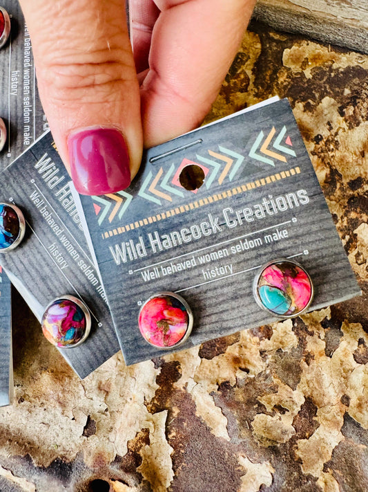 Genuine Bubble Gum Turquoise Stud Earrings