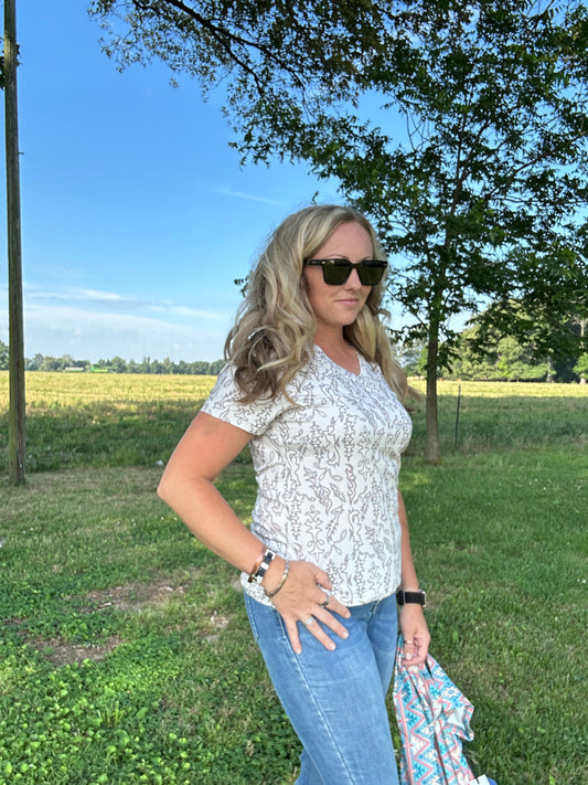 Ladies Boot Stitch Print Performance Tee