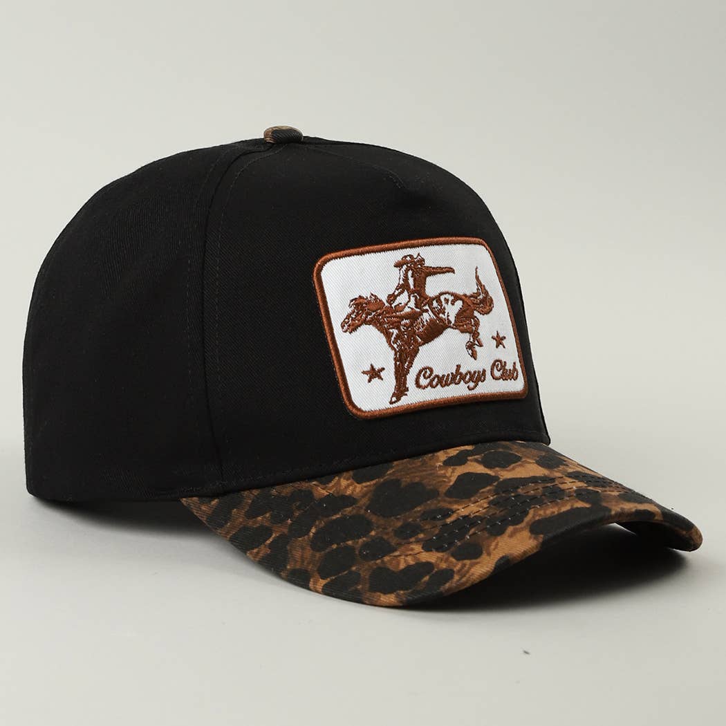 Cowboys Club Embroidered Patch Leopard Brim Trucker Hat