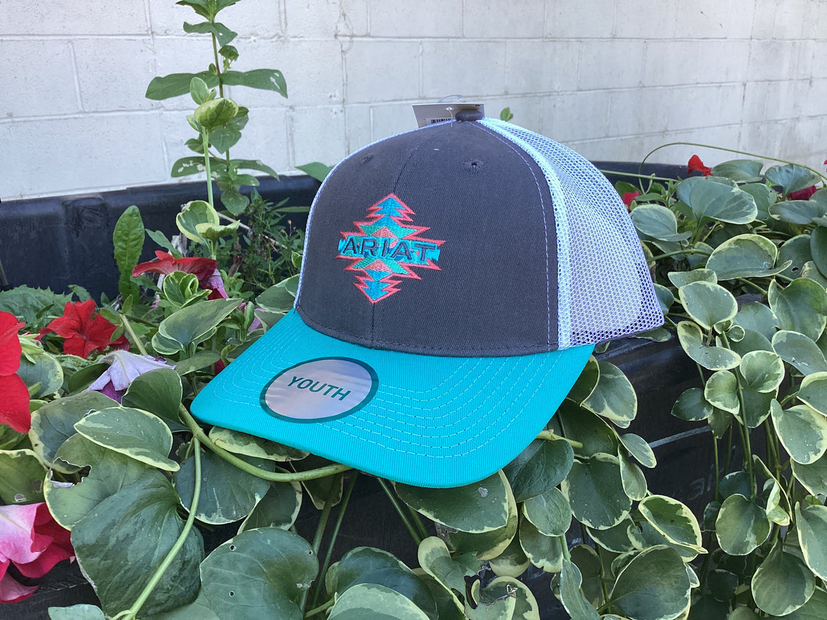 Ariat® Gray & Turquoise Aztec Logo Ballcap-Youth