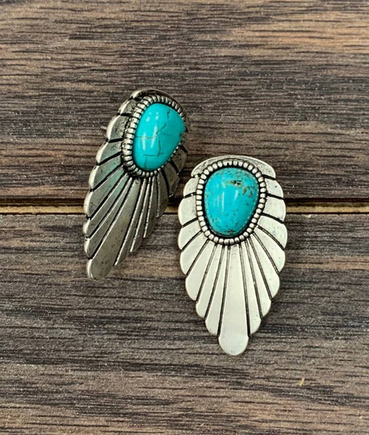 Navajo Feather Turquoise Stud Earrings
