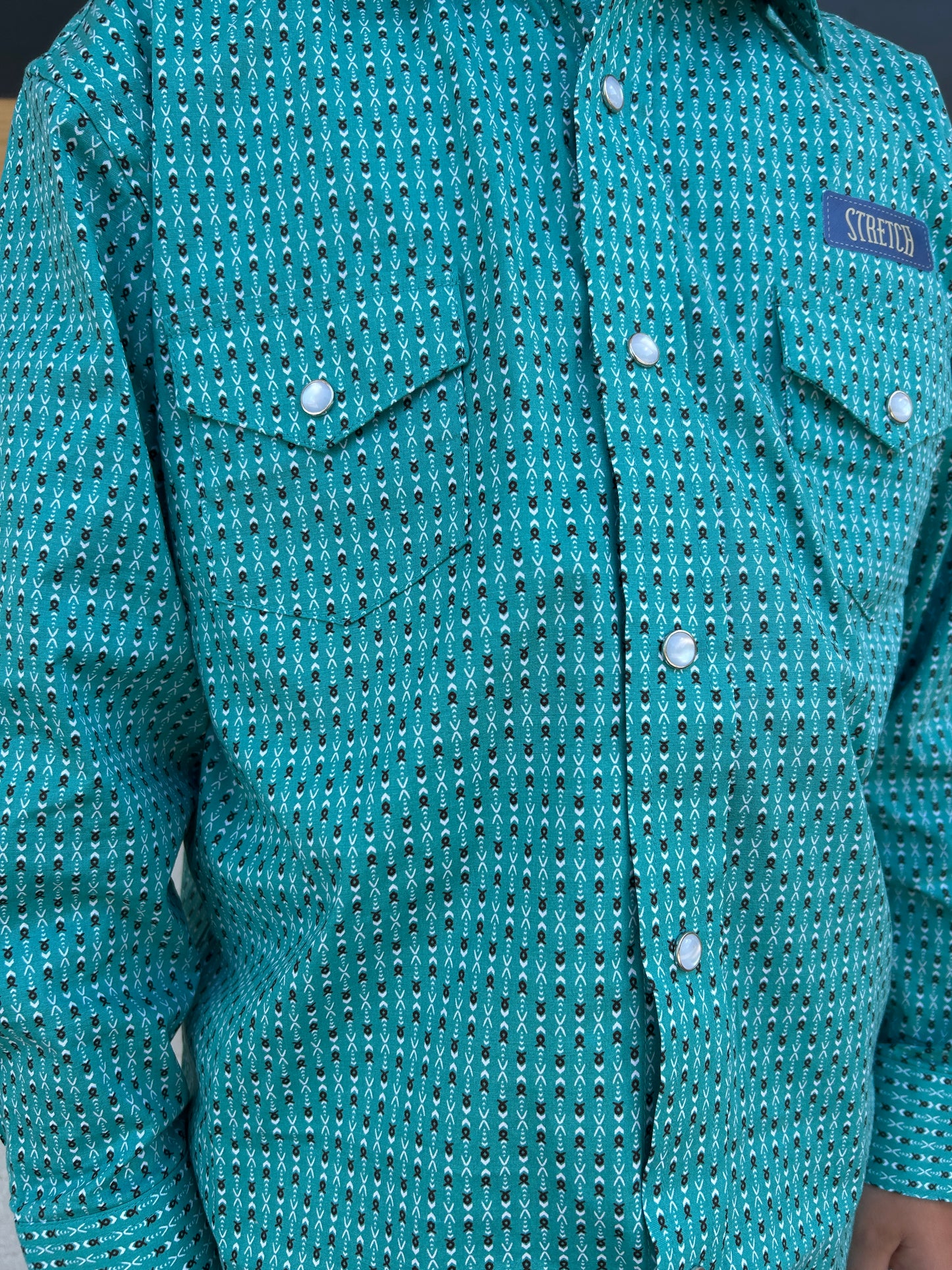 Boys Panhandle Slim Turquoise Long Sleeve Two Pocket Button Down