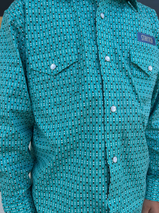 Boys Panhandle Slim Turquoise Long Sleeve Two Pocket Button Down
