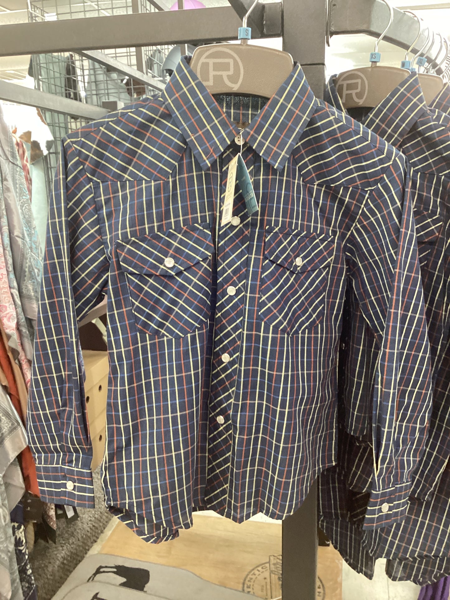 Boy’s Roper Blue, Yellow, & Rust Windowpane Longsleeve Shirt