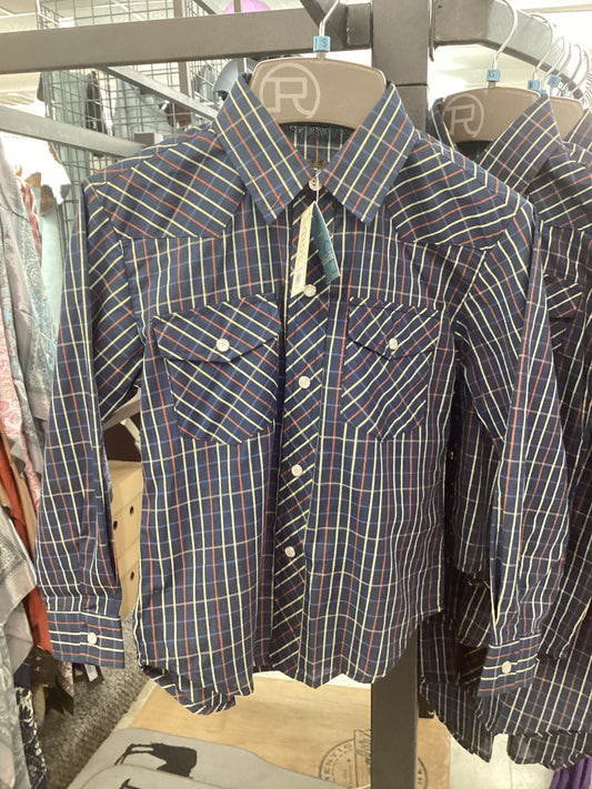 Boy’s Roper Blue, Yellow, & Rust Windowpane Longsleeve Shirt