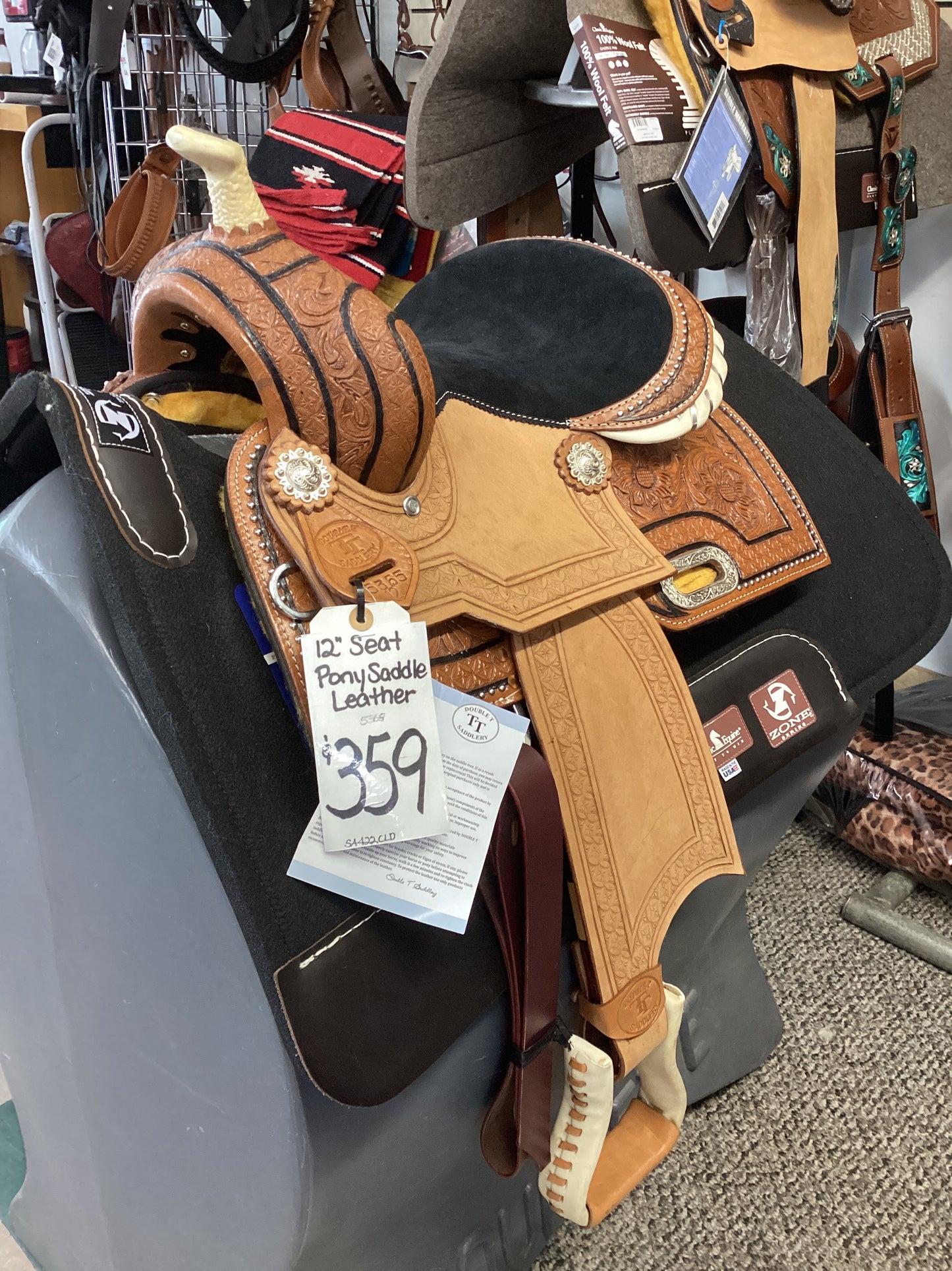 12” leather pony saddle