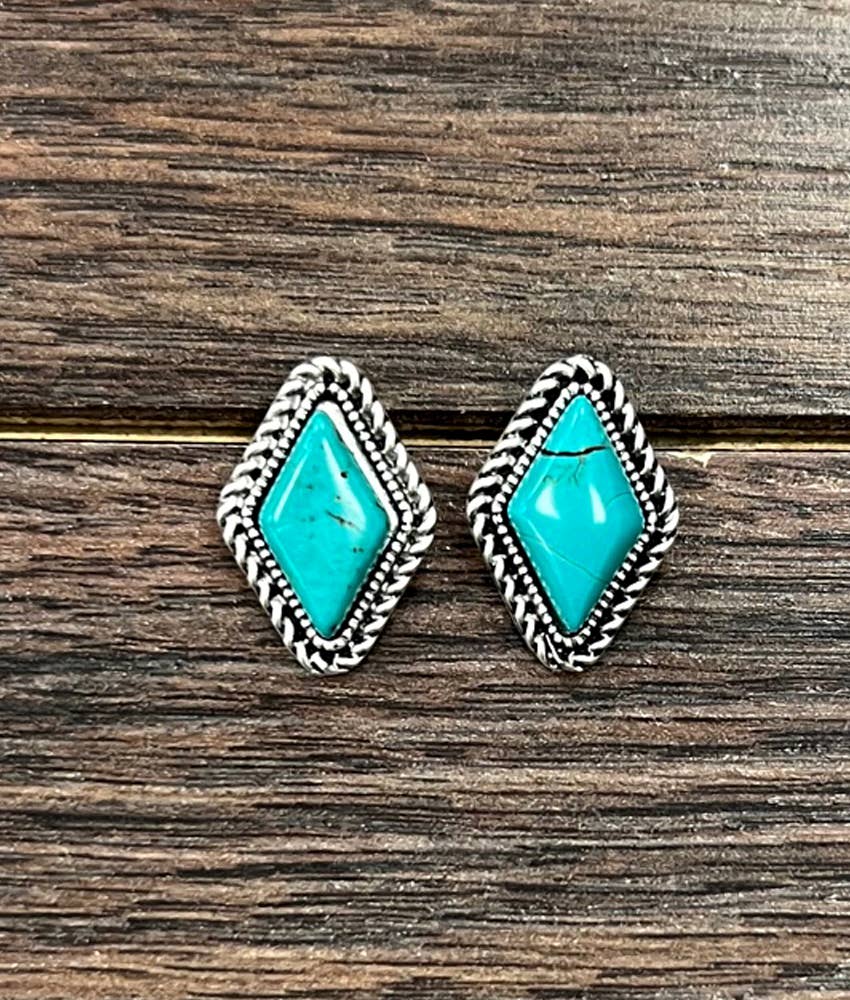 16mm Diamond Turquoise Stud Earrings