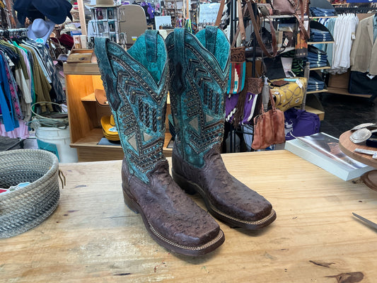 Corral Women’s Turquoise and Brown Ostrich square toe