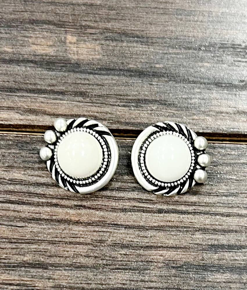 12mm White Turquoise Stud Earrings