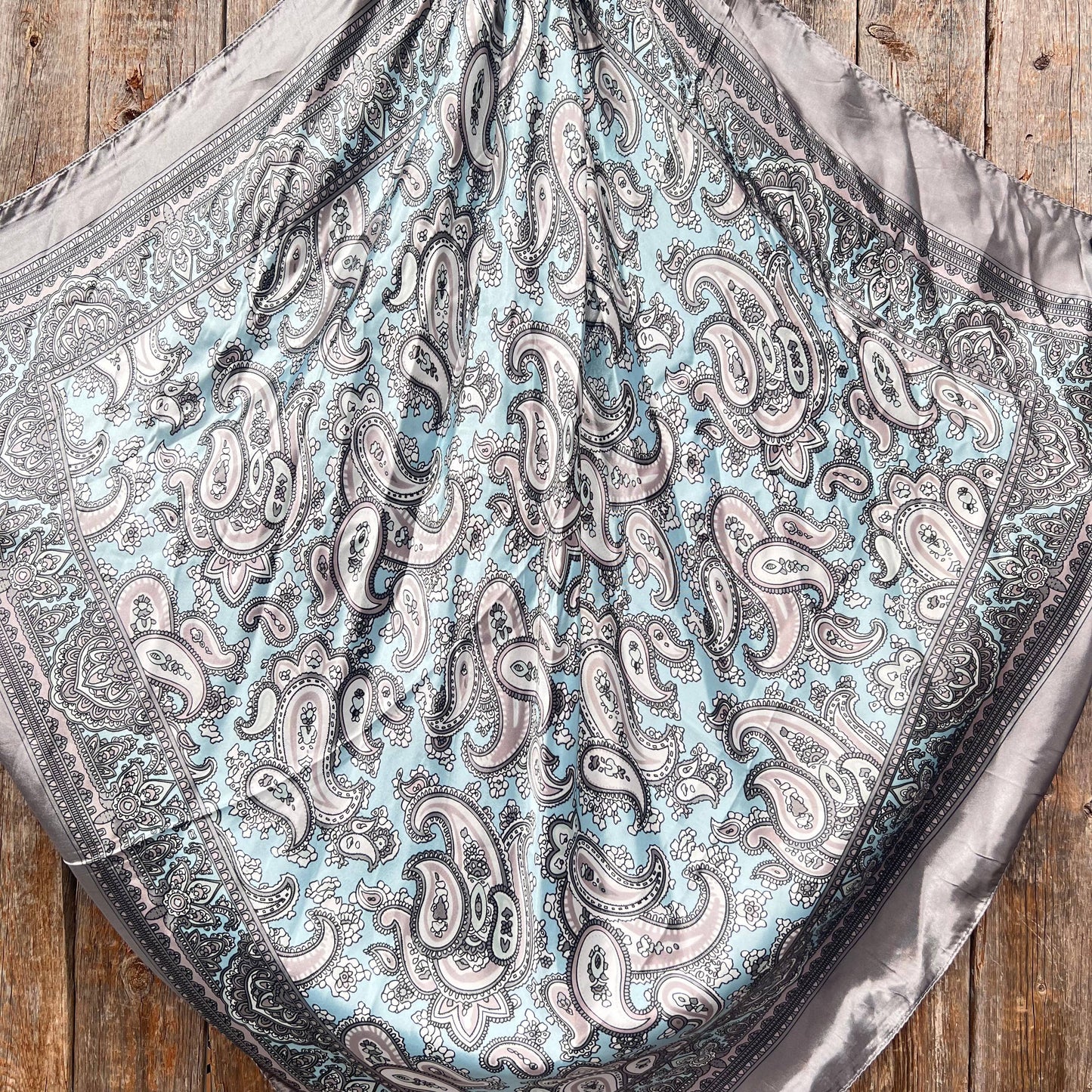 35X35"  Grey & Turquoise Paisley Wild Rag / Scarf WR2144