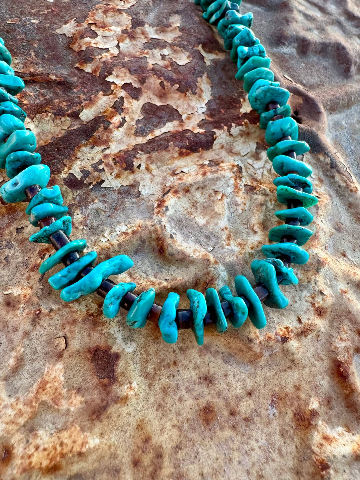 Genuine Turquoise & Brown Heishi Necklace-24”