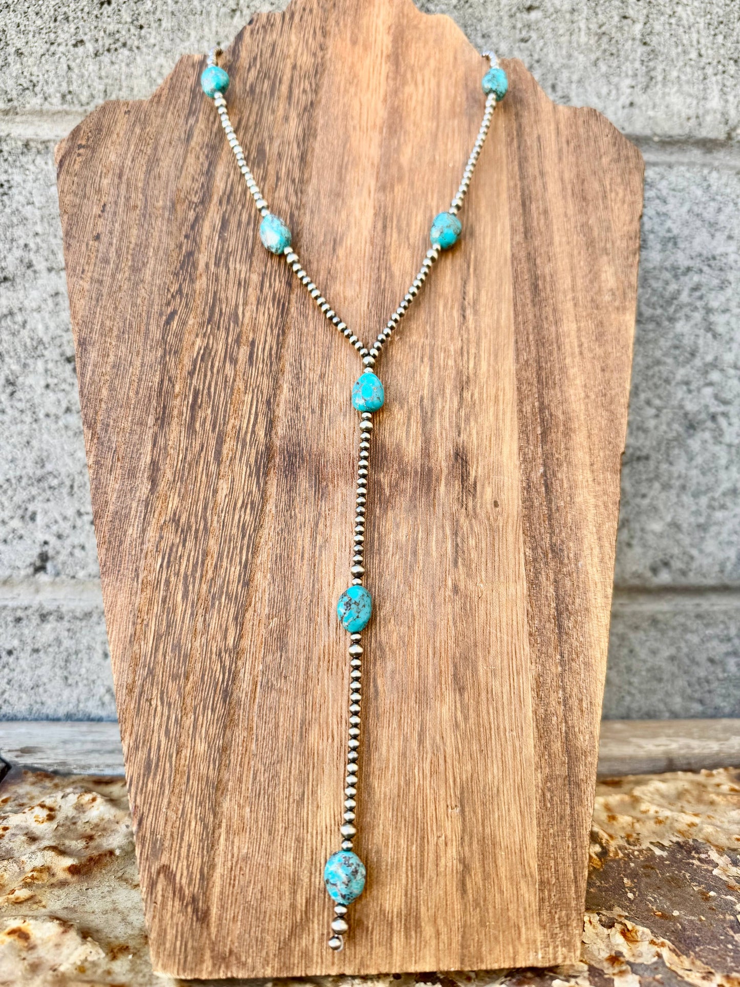 Navajo Pearl Lariat Necklace/ Turquoise Y Necklace/Sterling