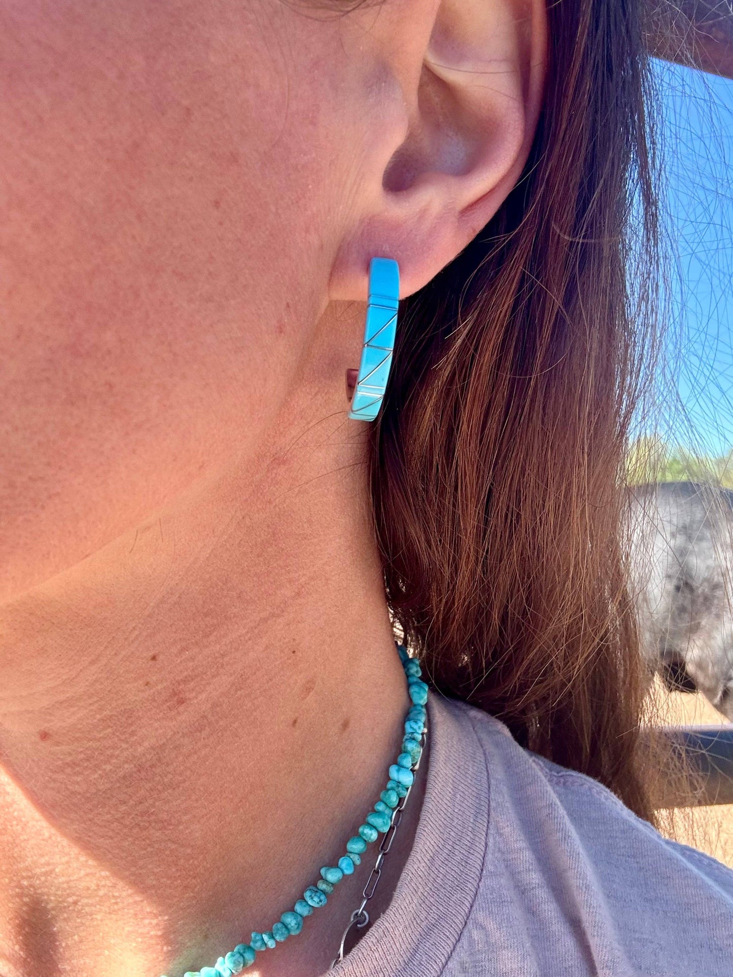 Turquoise Inlay Hoops