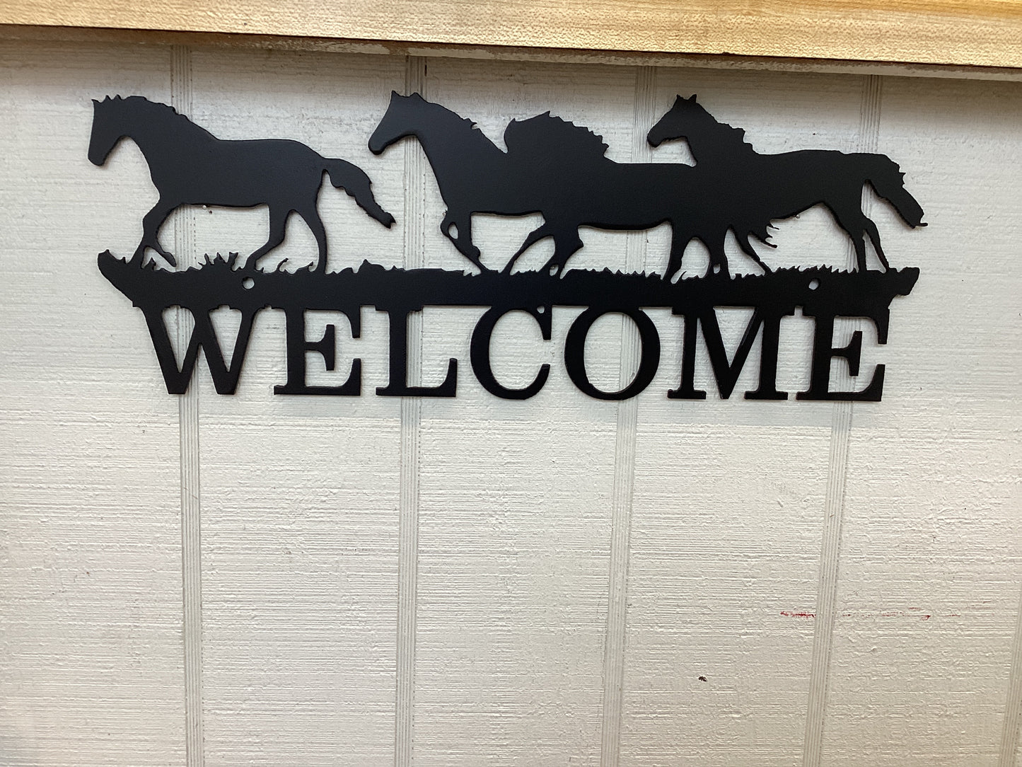 Running Horses Welcome Metal Sign