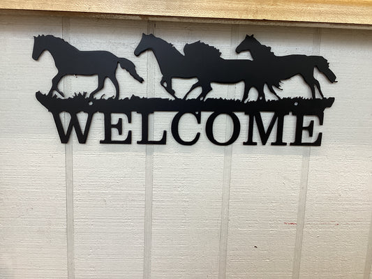Running Horses Welcome Metal Sign