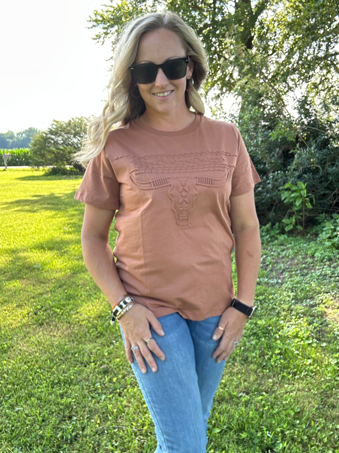 Ladies Embossed Skull Tee