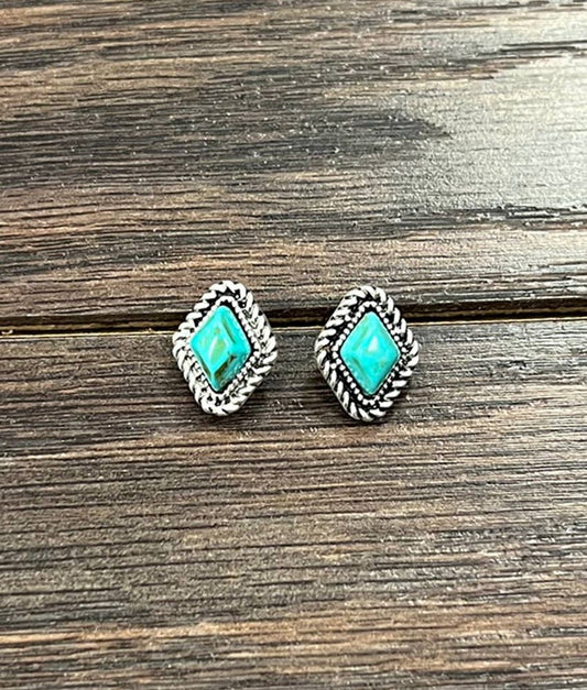 10mm Diamond Turquoise Stud Earrings