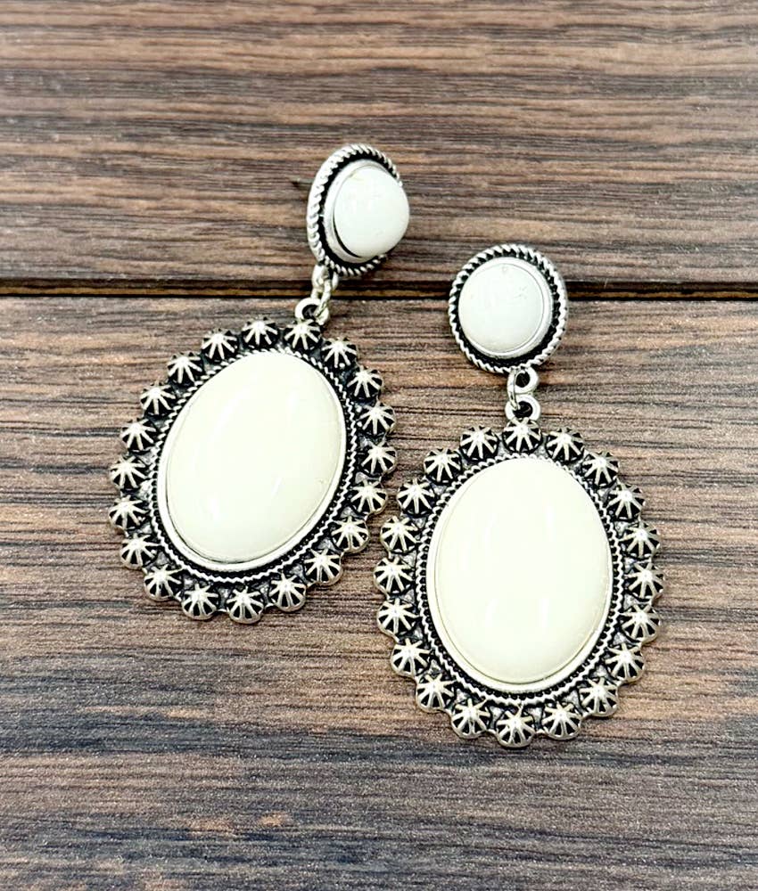 2.2" White Turquoise Post Earrings