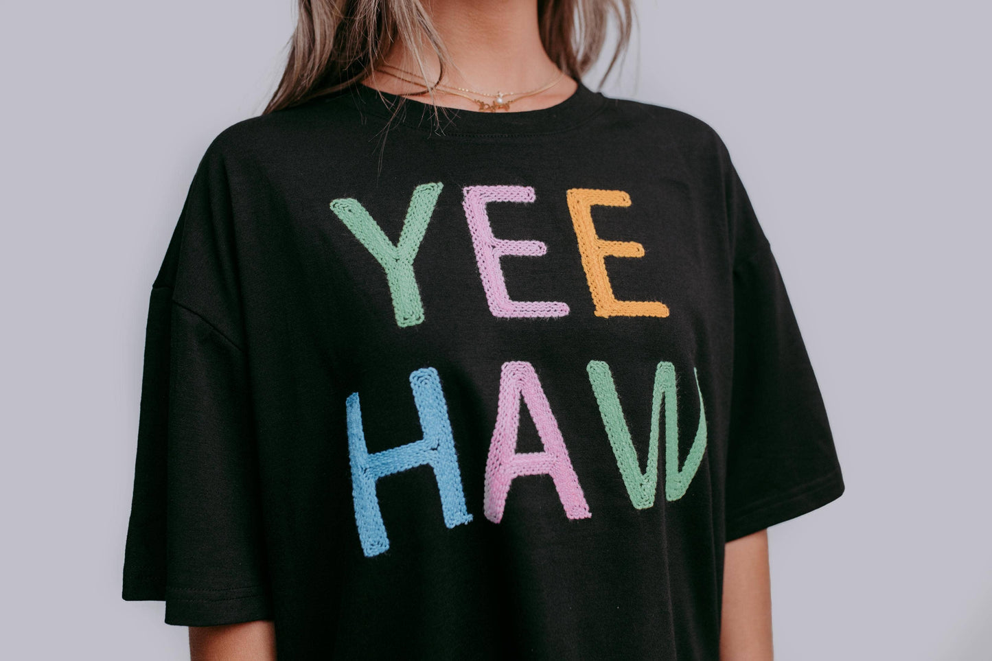 Yee-Haw Rope Embroidery Crop Tee