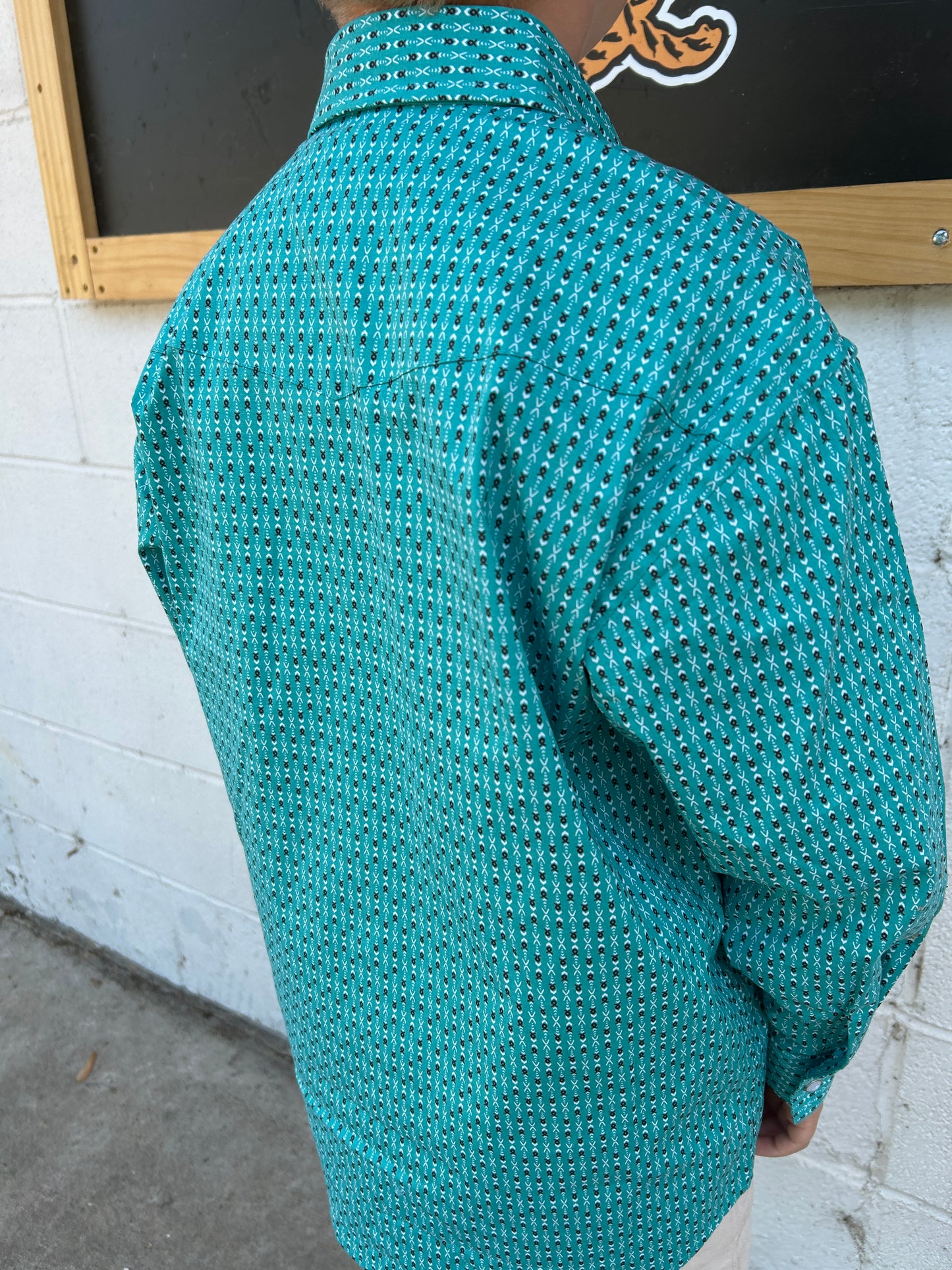 Boys Panhandle Slim Turquoise Long Sleeve Two Pocket Button Down