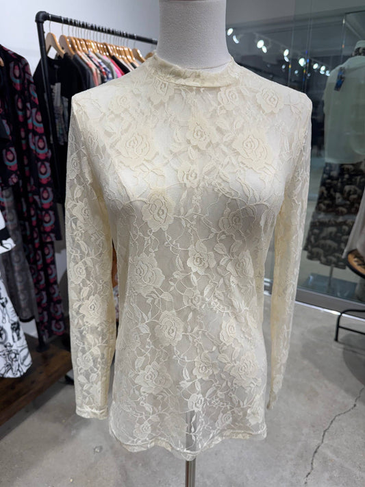 Lace Floral Mesh Top-Cream