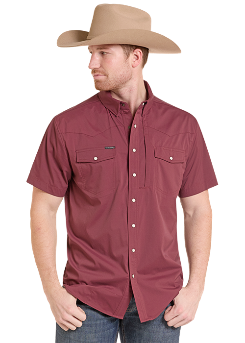Rock & Roll Denim® Nylon Tek Solid Core Button Down Shirt-Maroon
