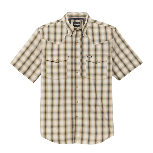 Wrangler All Terrain Gear Short-Sleeve Performance Shirt-Brown Plaid