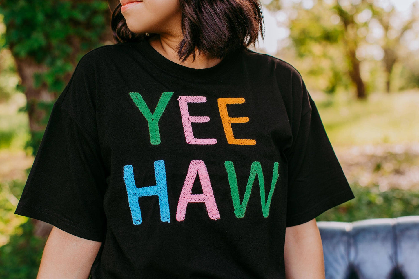 Yee-Haw Rope Embroidery Crop Tee