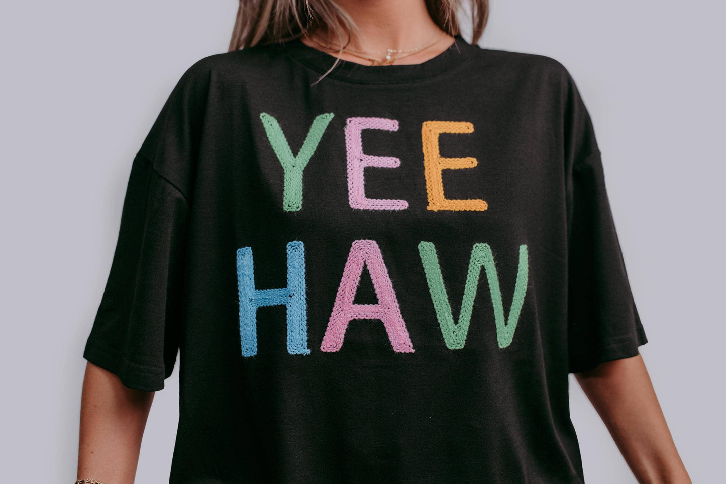 Yee-Haw Rope Embroidery Crop Tee