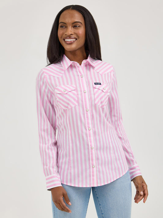 Wrangler Retro Performance Dress Shirt-Pink Stripe
