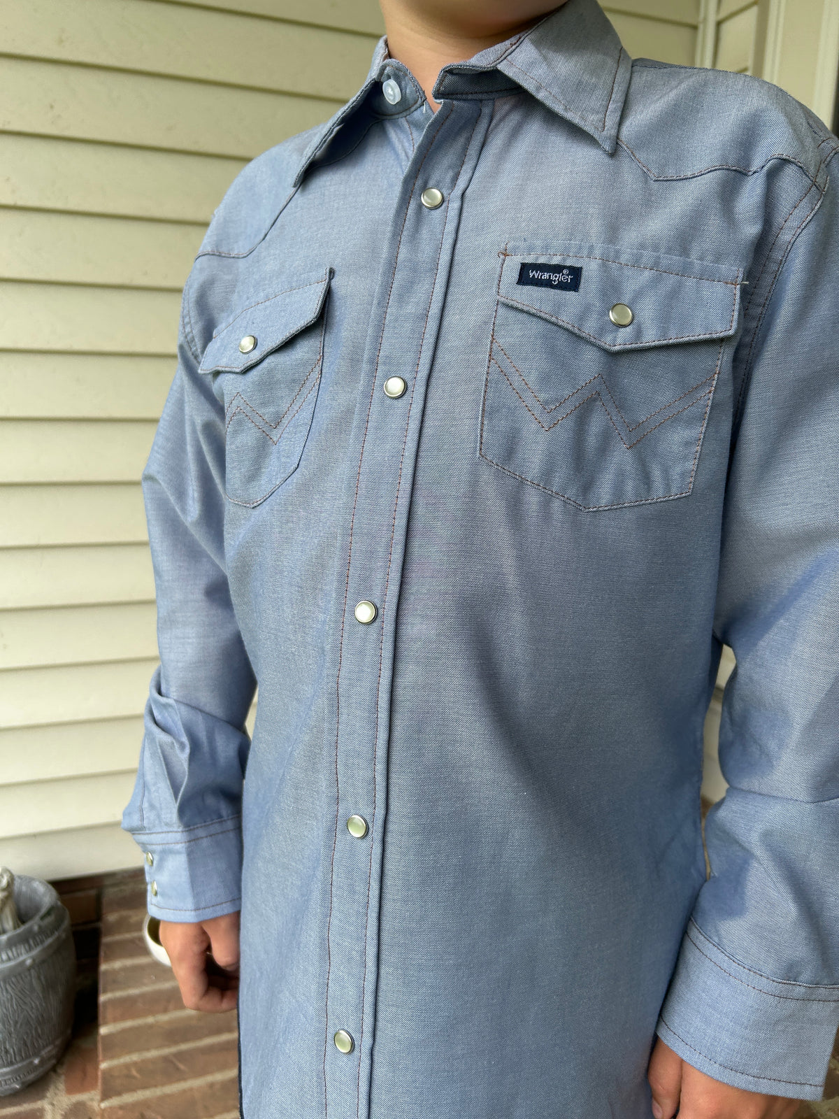 Wrangler® Boys Denim Chambray Work Shirt-Long Sleeve