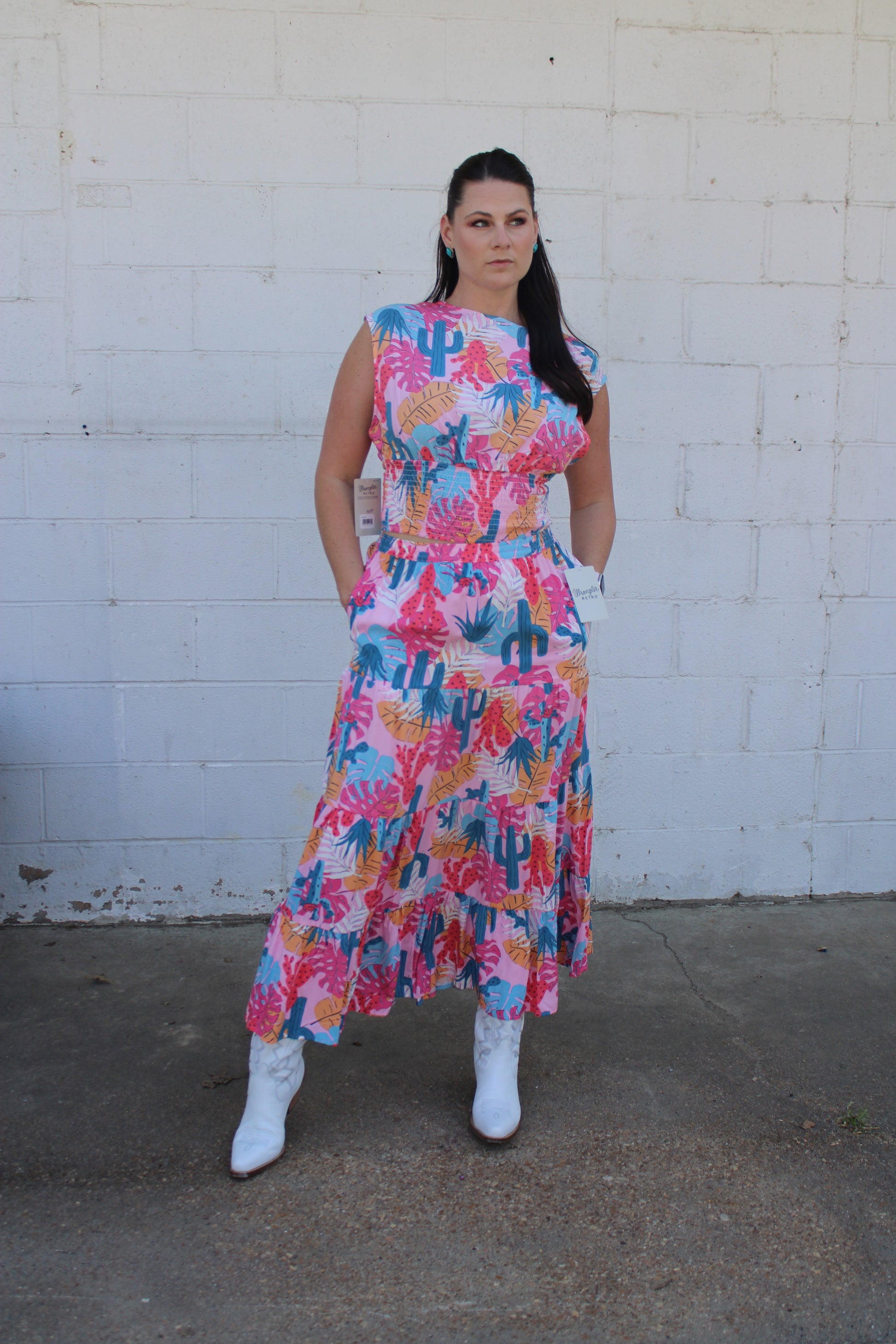 wrangler retro dresses Wrangler Retro® Americana Dress Set- Pink Cacti Maxi Skirt