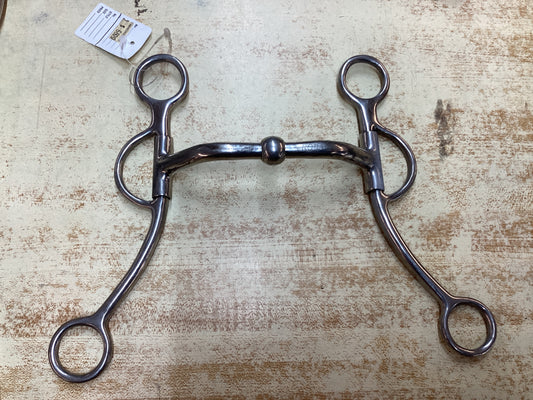 Solid mouth curb bit with sweep back shanks