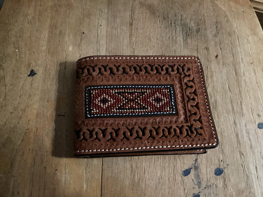 Earth Tone Beaded Inset Bifold Wallet